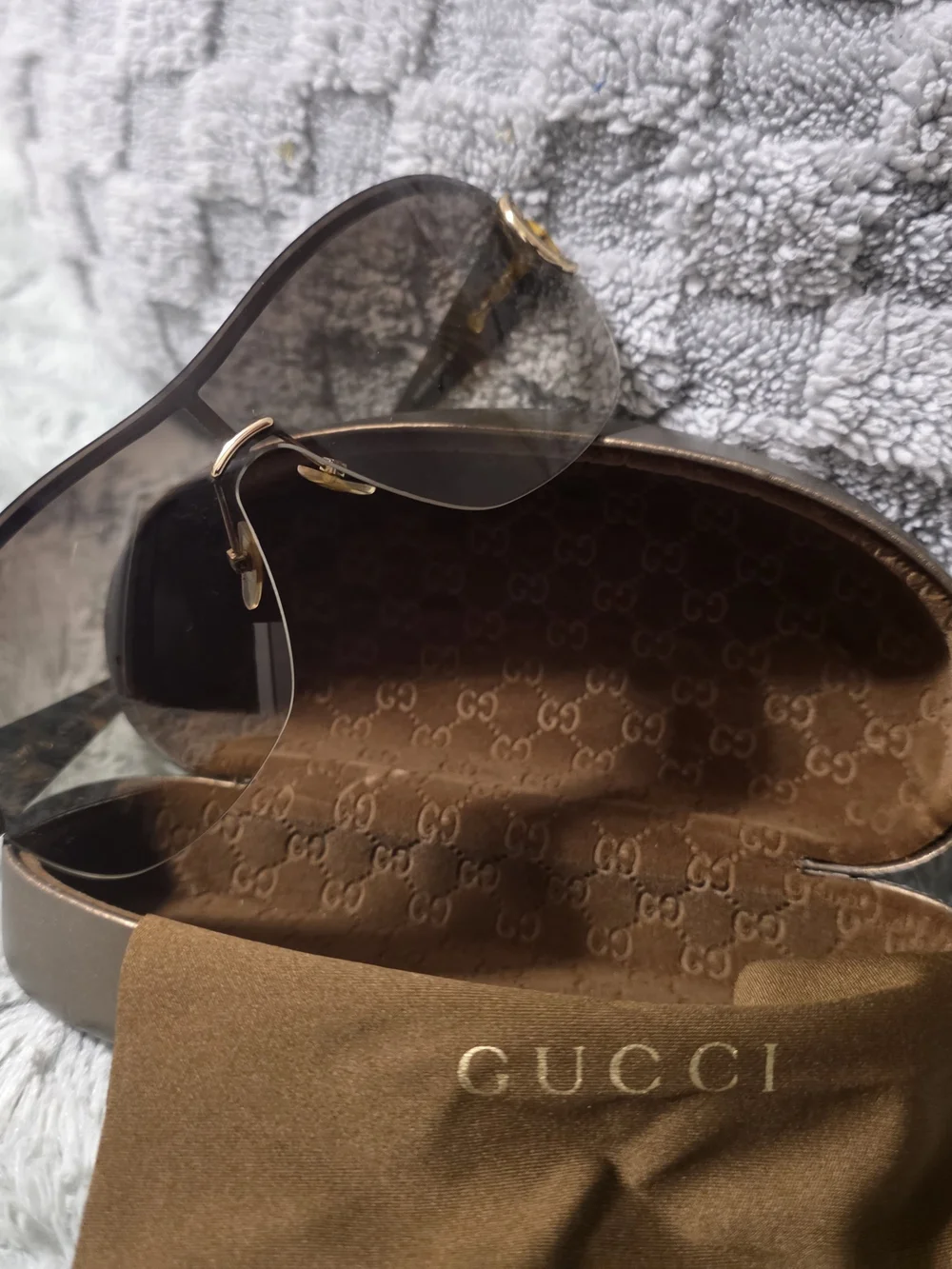 Gucci Brown Gradient Rimless Sunglasses with Gold Accent